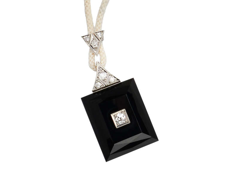 Onyx Diamond Art Deco Pendant Necklace