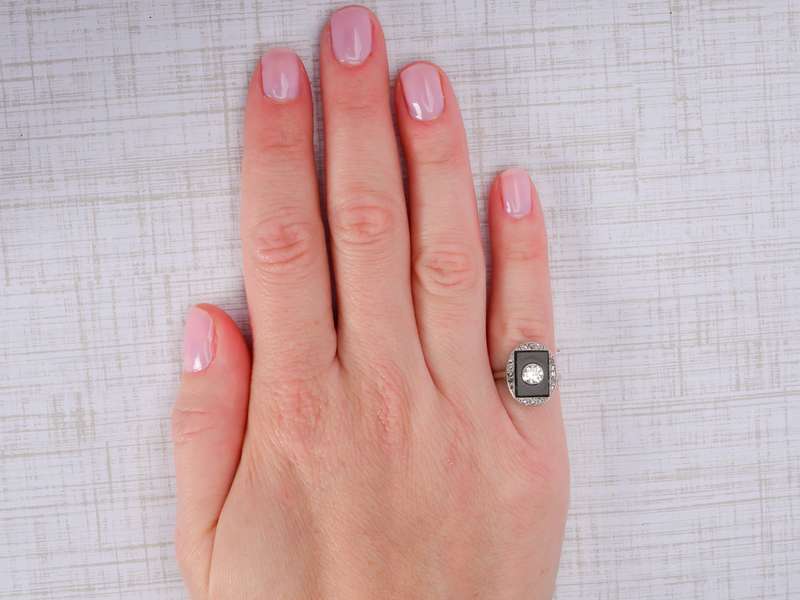 French Onyx Diamond Art Deco Ring