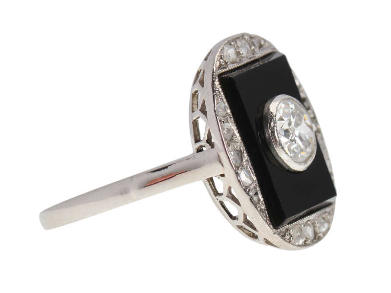 French Onyx Diamond Art Deco Ring