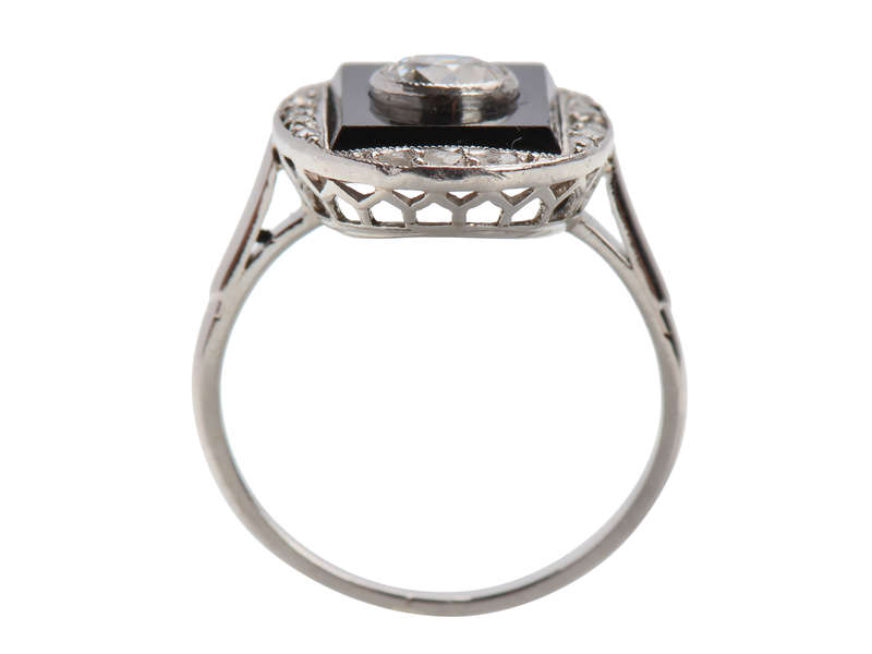 French Onyx Diamond Art Deco Ring