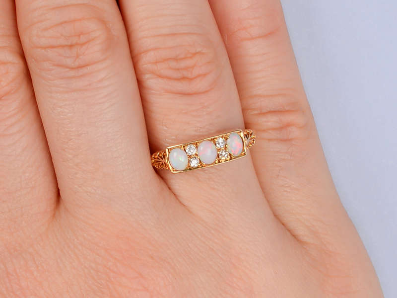 Antique Three Opal Diamond Ring From 1916