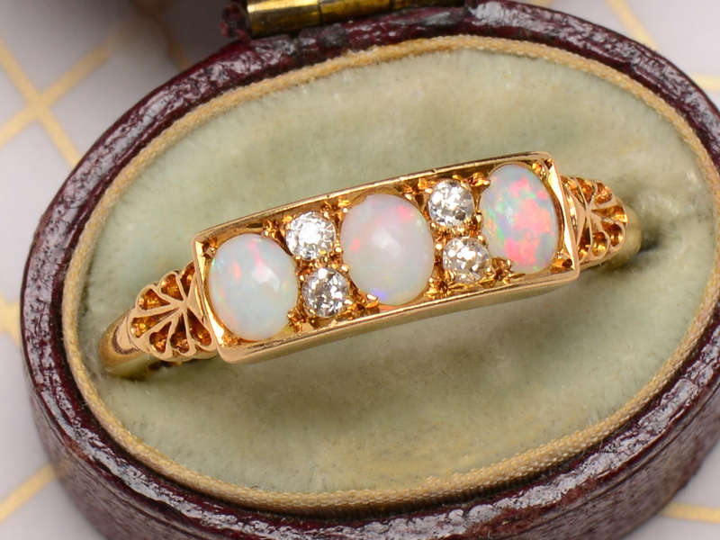 Antique Three Opal Diamond Ring From 1916
