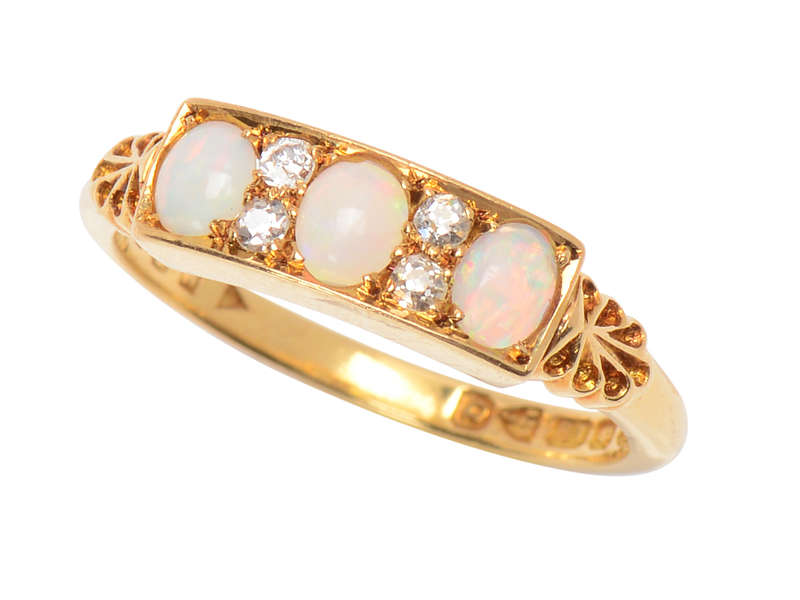 Antique Three Opal Diamond Ring From 1916