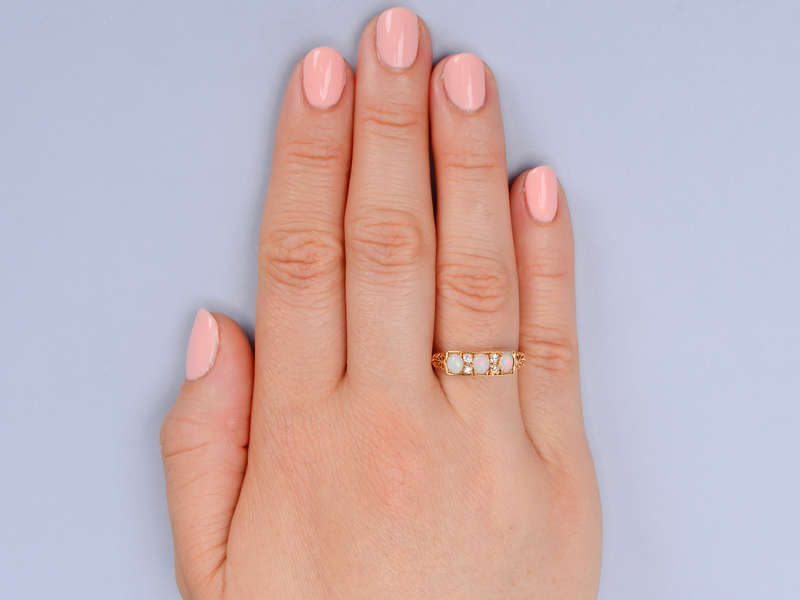 Antique Three Opal Diamond Ring From 1916