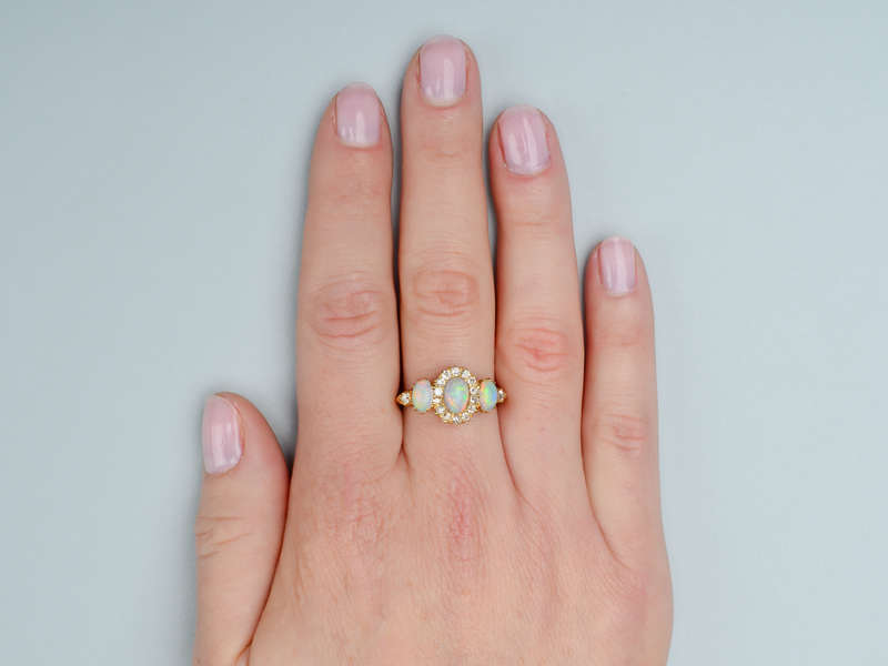 Hypnotic Antique Australian Opal Diamond Ring
