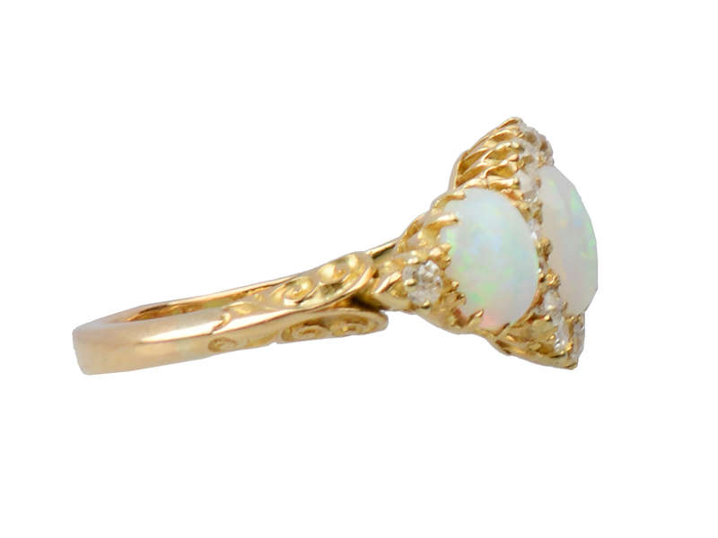 Hypnotic Antique Australian Opal Diamond Ring