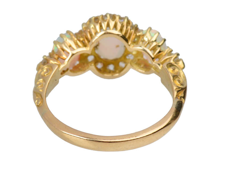 Hypnotic Antique Australian Opal Diamond Ring