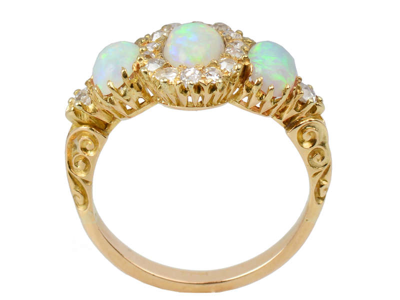 Hypnotic Antique Australian Opal Diamond Ring