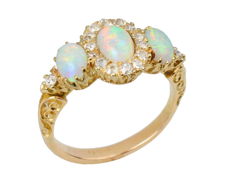 Hypnotic Antique Australian Opal Diamond Ring