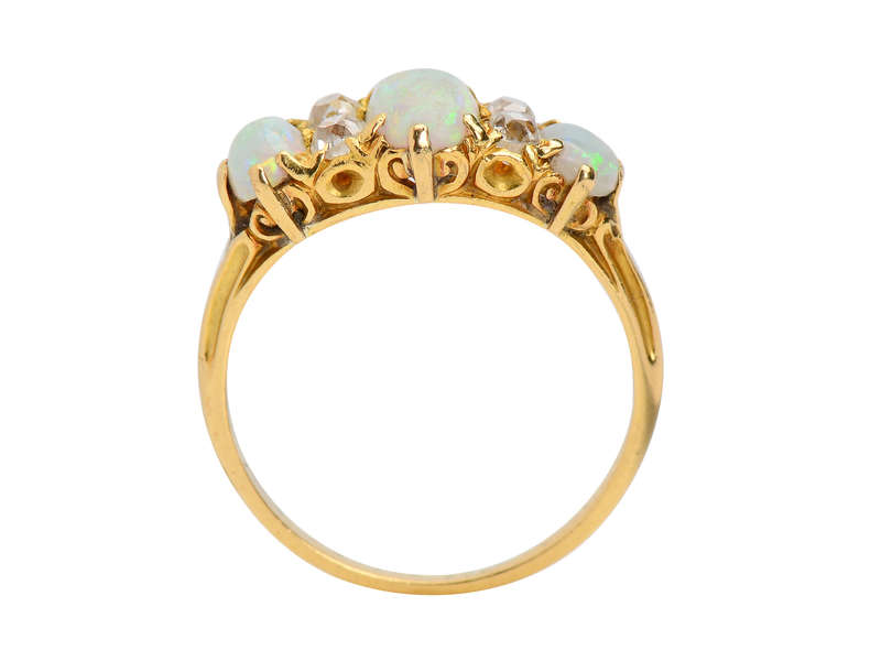 Swirling Australian Opal Diamond Antique Trilogy Ring