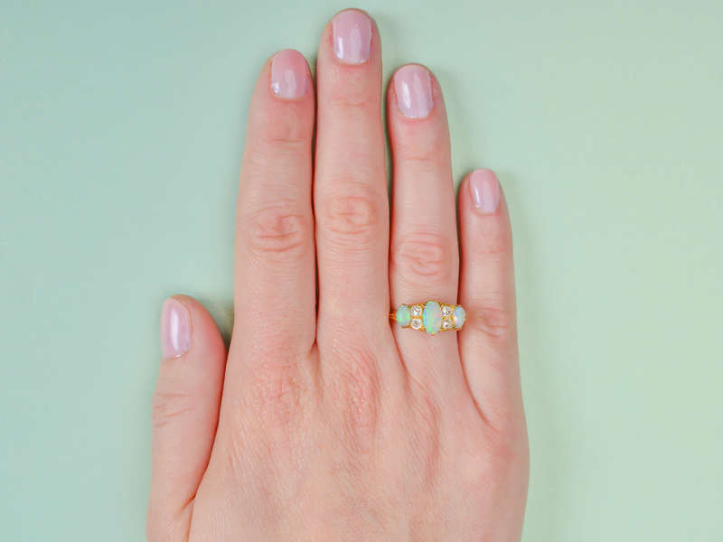Swirling Australian Opal Diamond Antique Trilogy Ring