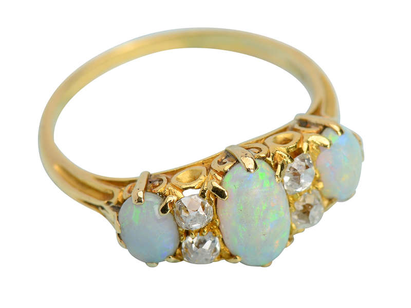 Swirling Australian Opal Diamond Antique Trilogy Ring