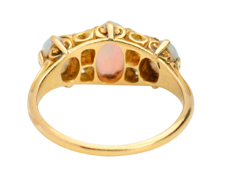 Swirling Australian Opal Diamond Antique Trilogy Ring