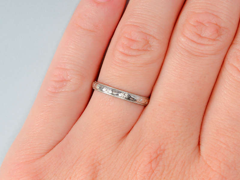Patterned Platinum Wedding Ring from 1950