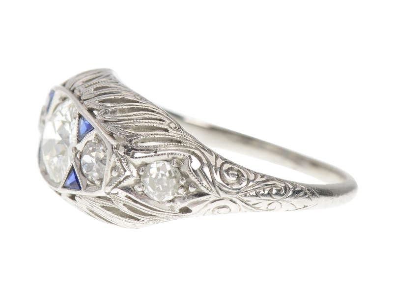 Fine Three Diamond Platinum Art Deco Trilogy Ring
