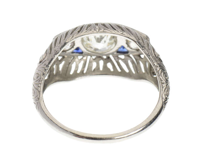 Fine Three Diamond Platinum Art Deco Trilogy Ring