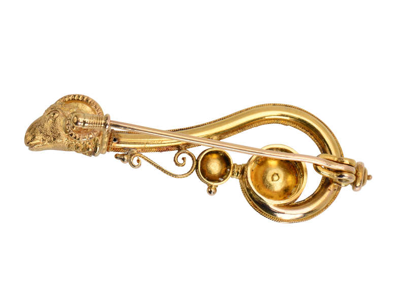 Victorian Ram’s Head Etruscan Revival Brooch