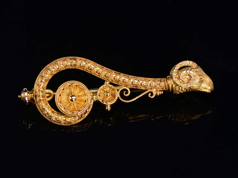 Victorian Ram’s Head Etruscan Revival Brooch