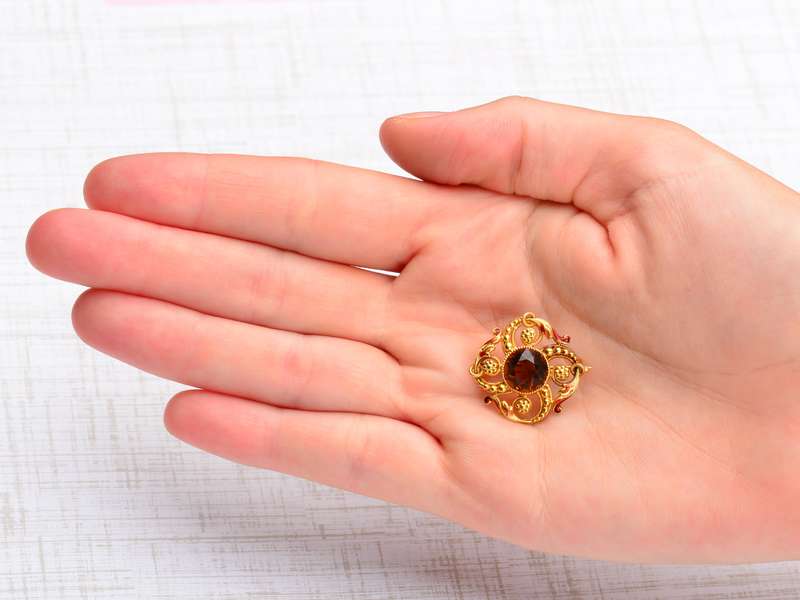 Riker Brothers Enamel & Smoky Quartz Brooch