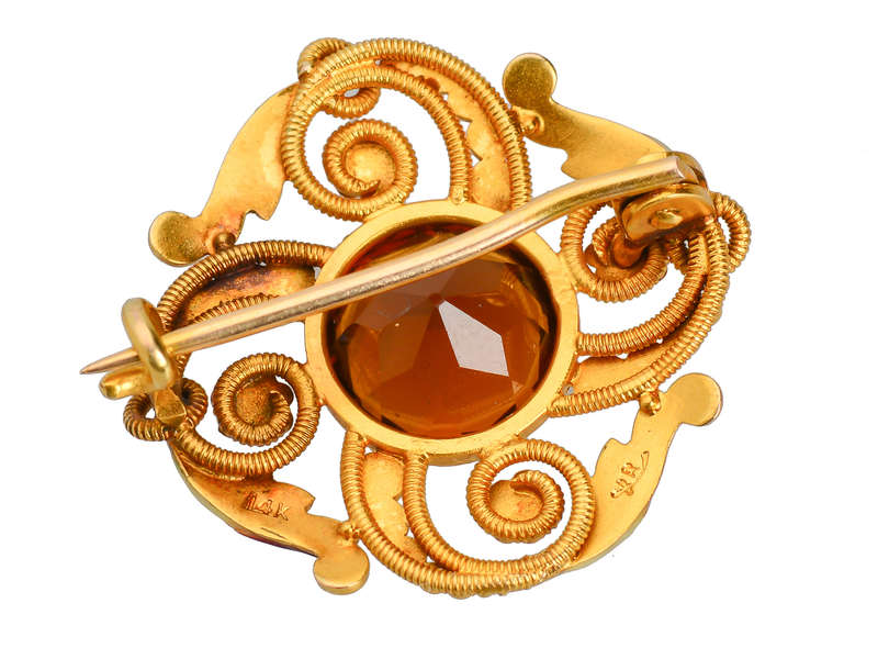 Riker Brothers Enamel & Smoky Quartz Brooch