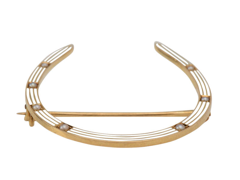 Riker Pearl Enamel Horseshoe Brooch