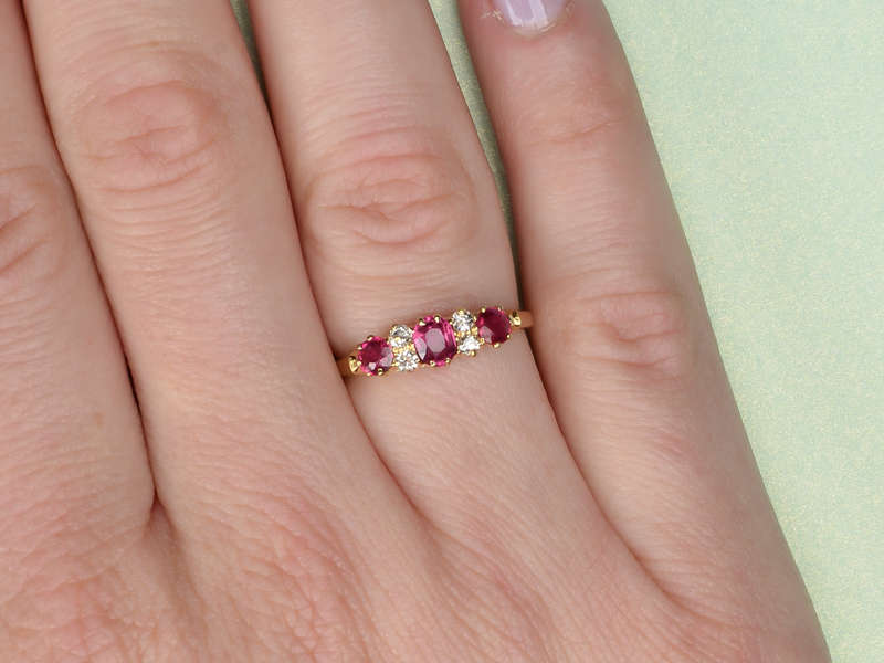 Ruby Diamond Duo - Antique 18k Gold Trilogy Ring of 1911