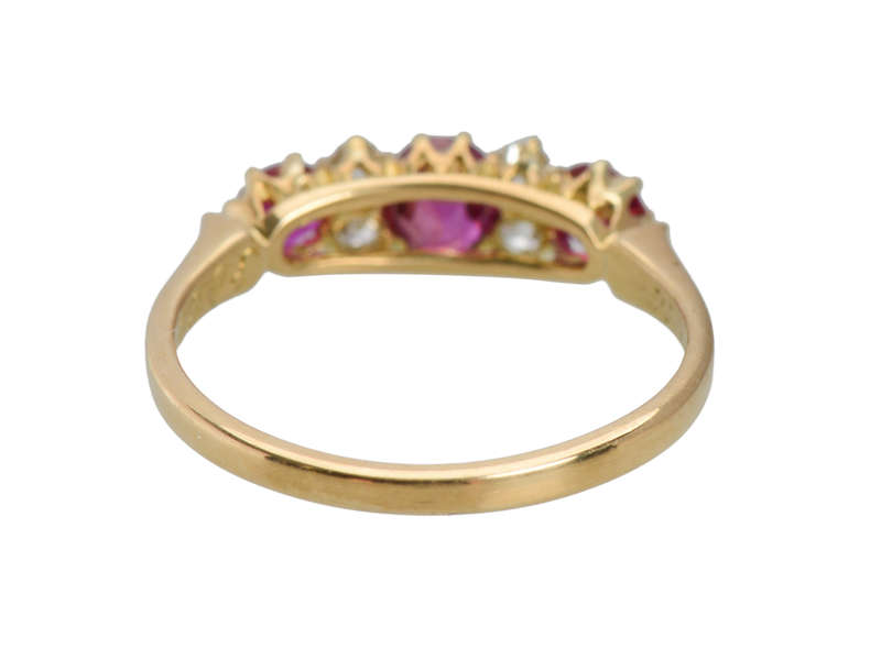 Ruby Diamond Duo - Antique 18k Gold Trilogy Ring of 1911