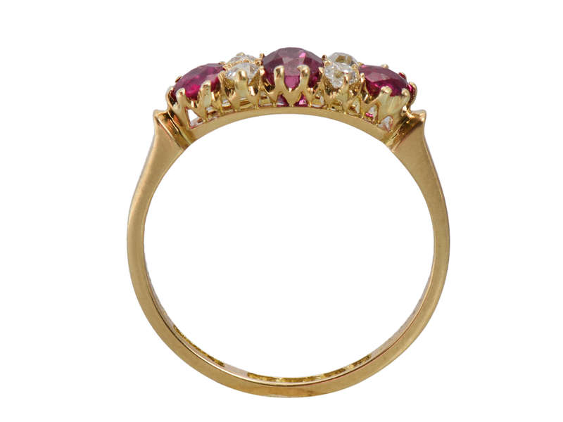 Ruby Diamond Duo - Antique 18k Gold Trilogy Ring of 1911