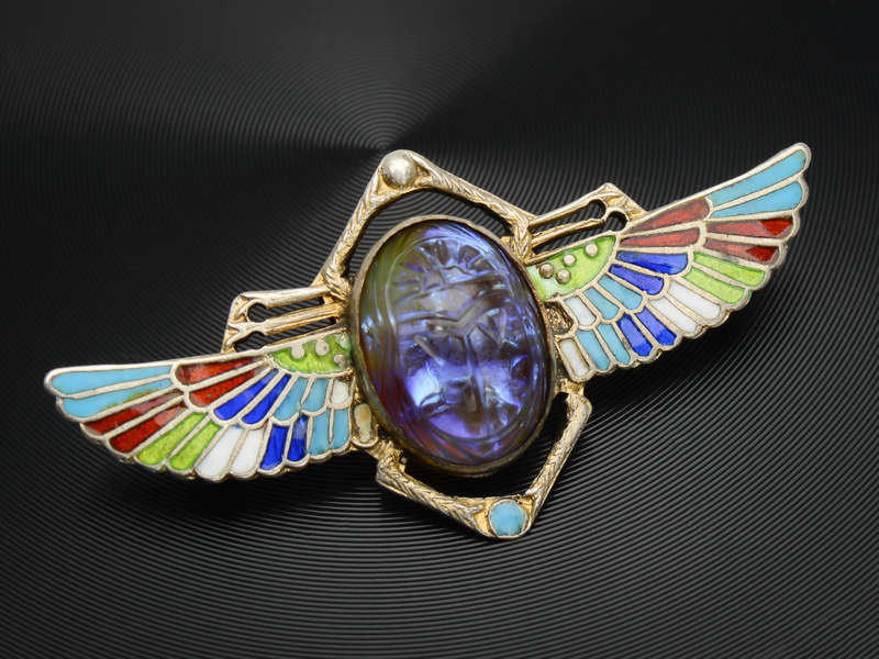 ANCIENNE BROCHE SCARABÉE Art Nouveau Égypte Laiton