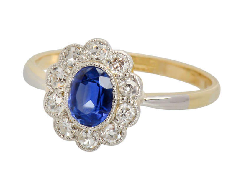 Elysian Aura - Antique Sapphire Diamond Ring