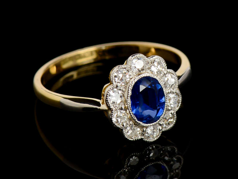 Elysian Aura - Antique Sapphire Diamond Ring