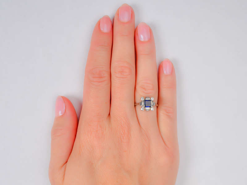 Deco Delight - Sapphire Baguette Diamond Ring