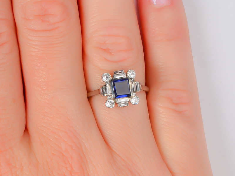Deco Delight - Sapphire Baguette Diamond Ring