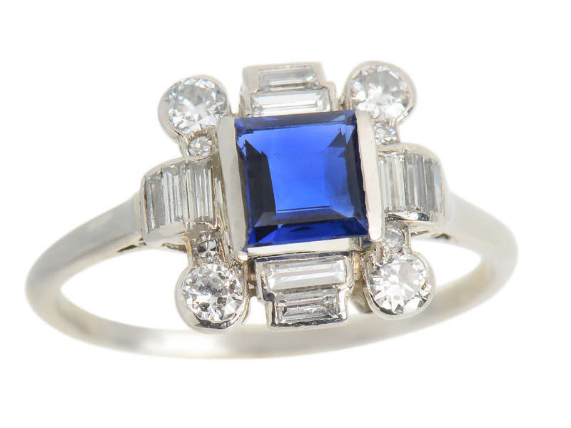 Deco Delight - Sapphire Baguette Diamond Ring