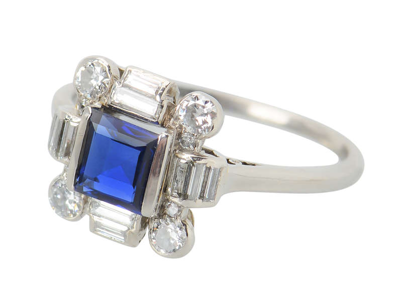 Deco Delight - Sapphire Baguette Diamond Ring