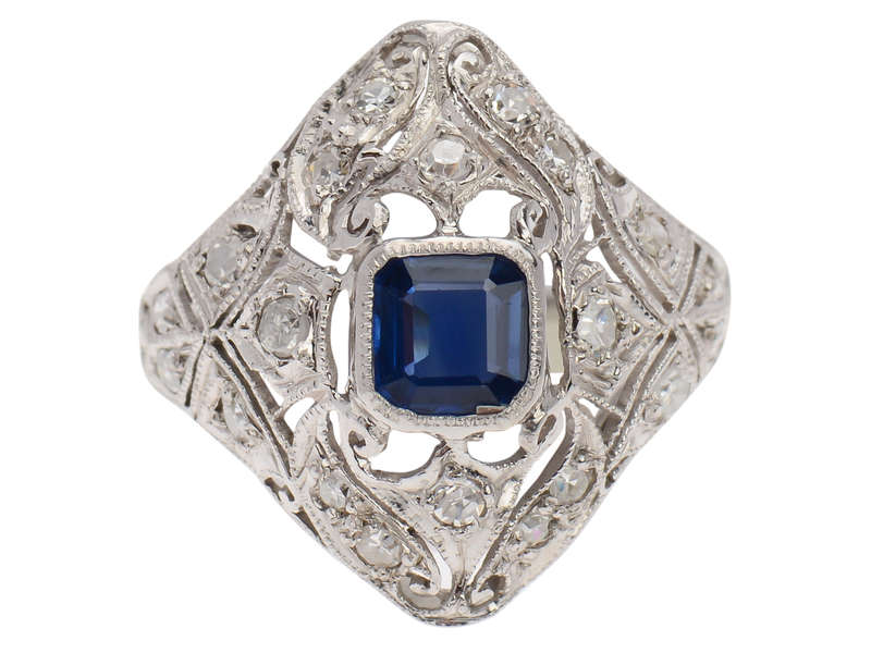 Petit Point - Sapphire Diamond Platinum Ring