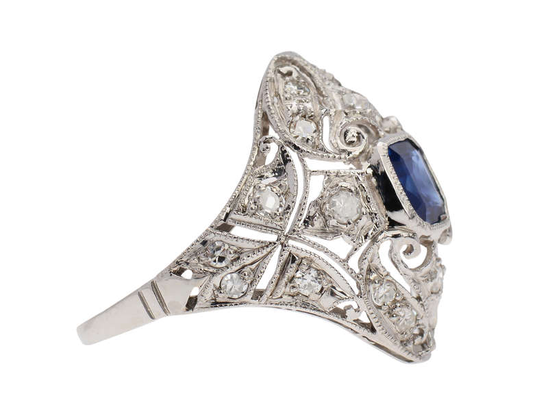 Petit Point - Sapphire Diamond Platinum Ring