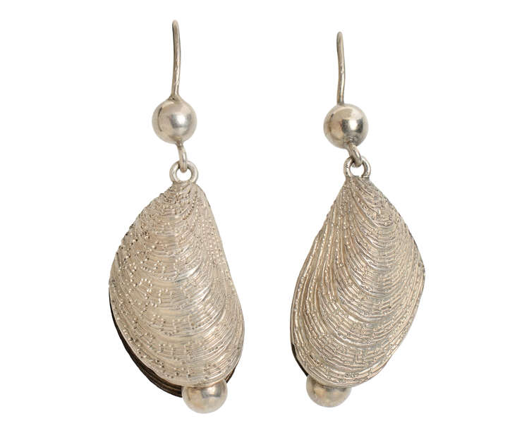 Mussel Shell & Pearl Victorian Silver Earrings