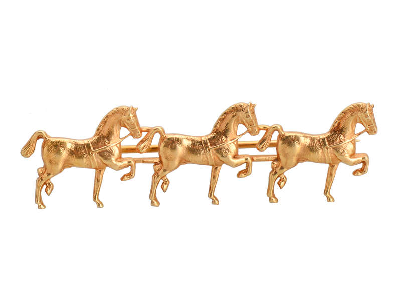 Sloan & Co. Three Horse Gold Brooch