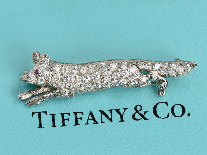 Signed Tiffany & Co. Diamond Fox Brooch