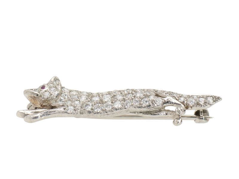 Signed Tiffany & Co. Diamond Fox Brooch