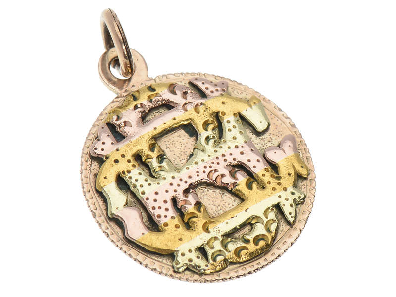 Three Color Gold Monogram Initials Pendant