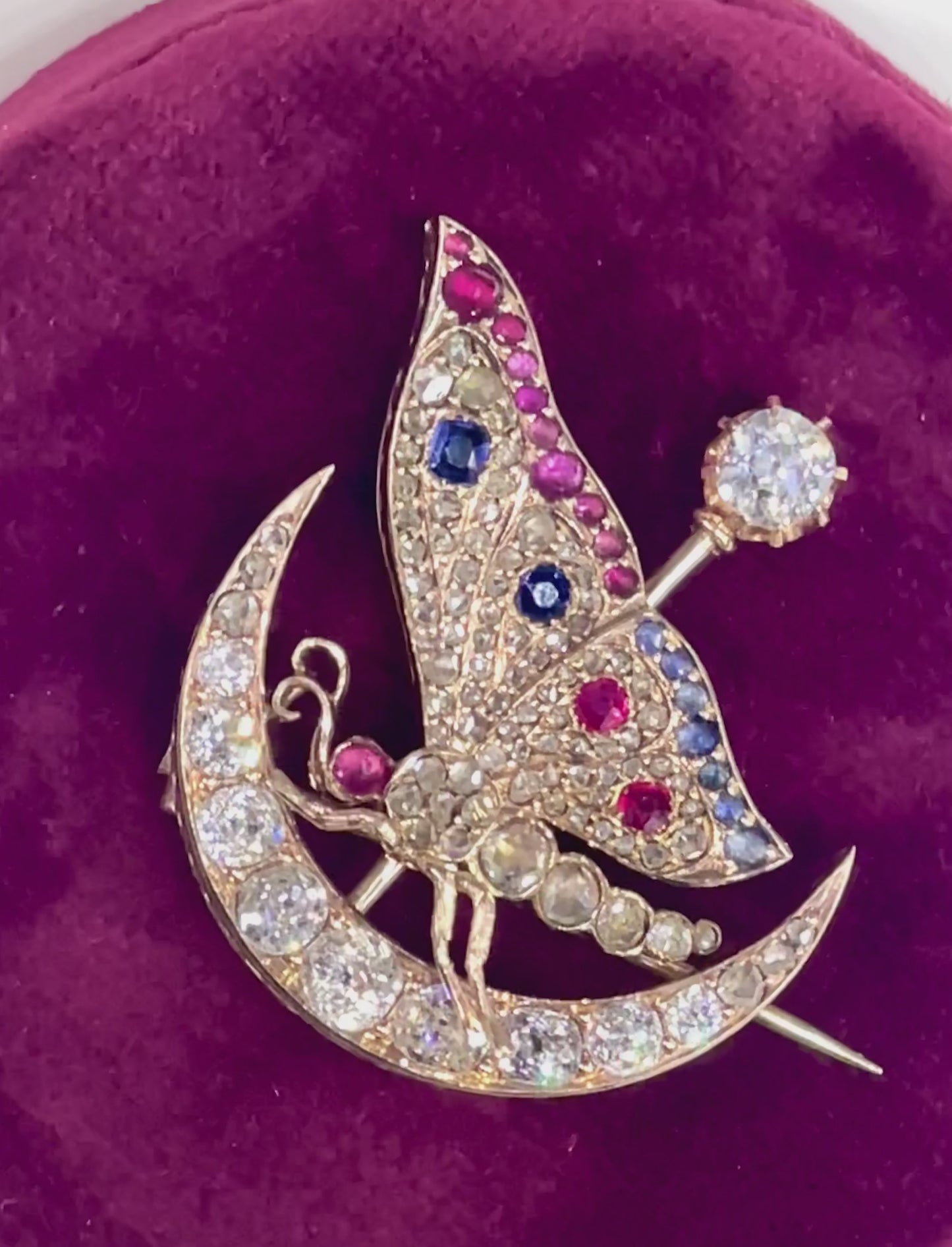 Antique Moon & Star Butterfly Brooch