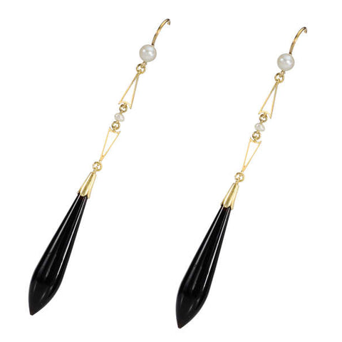 Flapper Finery - Onyx Pearl Dangle Earrings