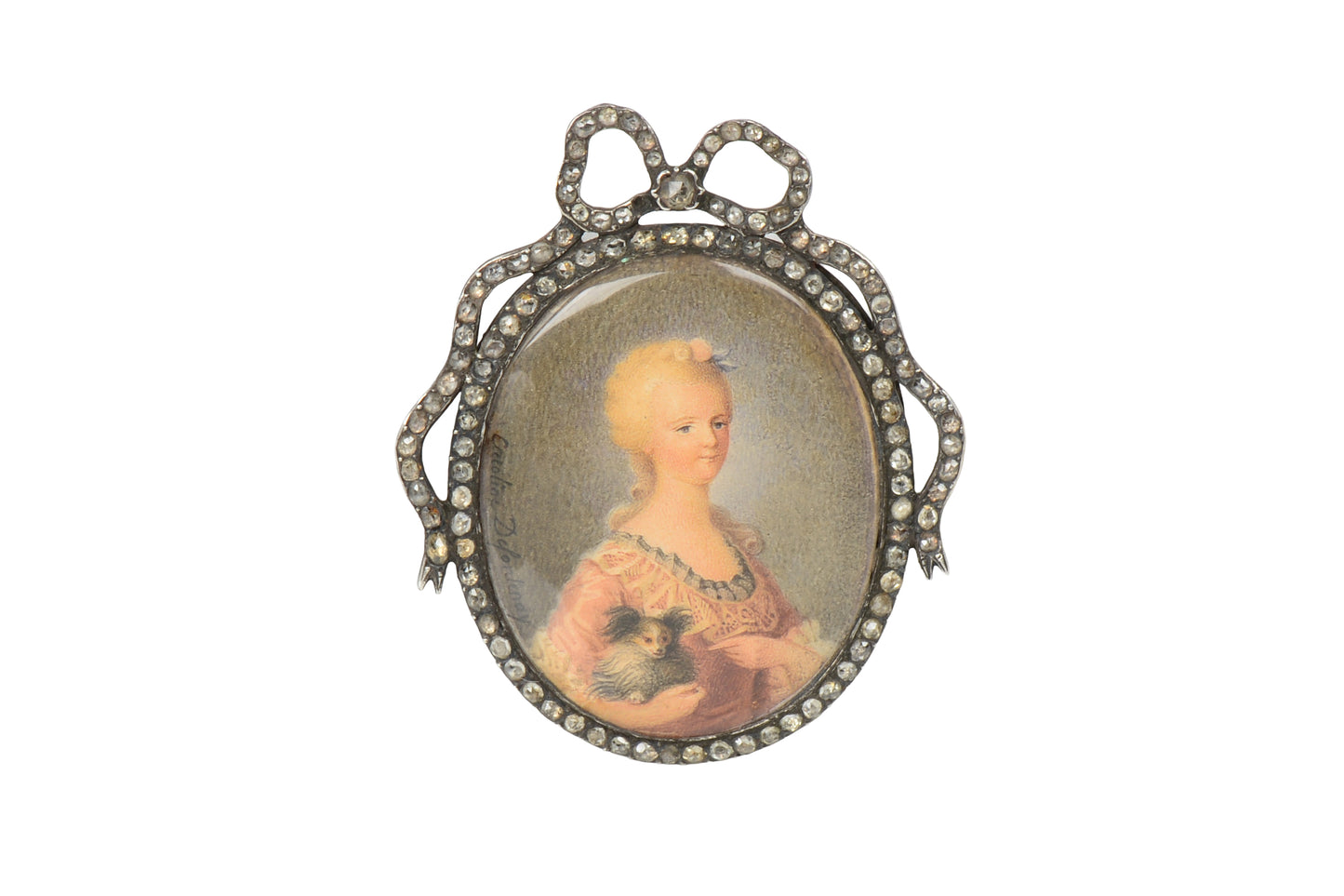 18th Century Miniature Portrait Woman & Dog