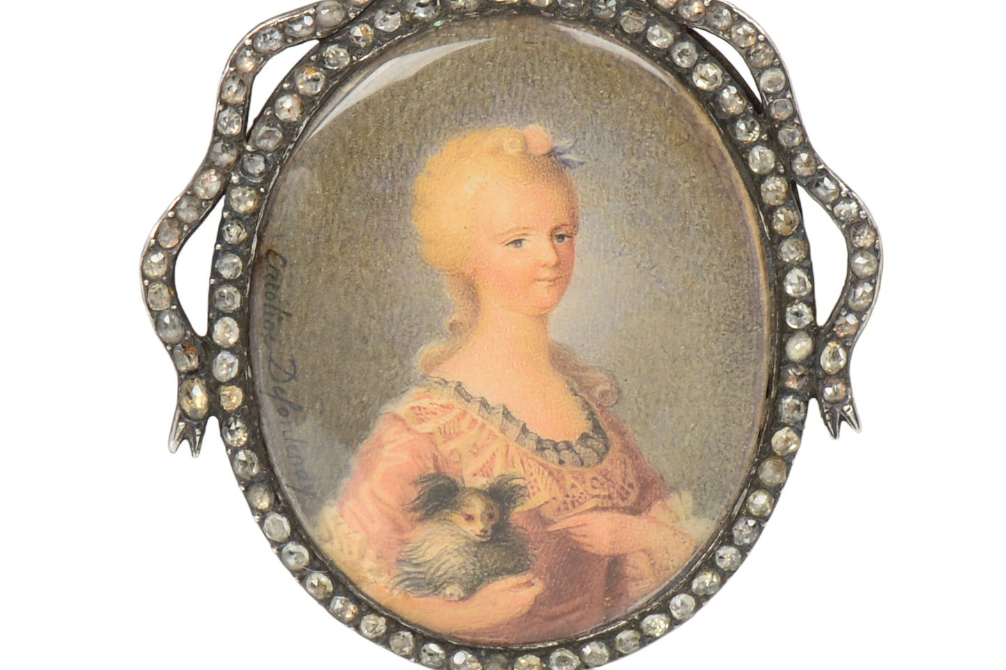 18th Century Miniature Portrait Woman & Dog