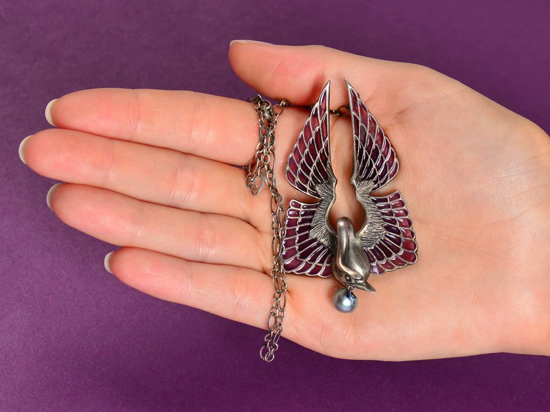 
                      
                        Art Nouveau Plique à Jour Swan Necklace by Wolfers
                      
                    