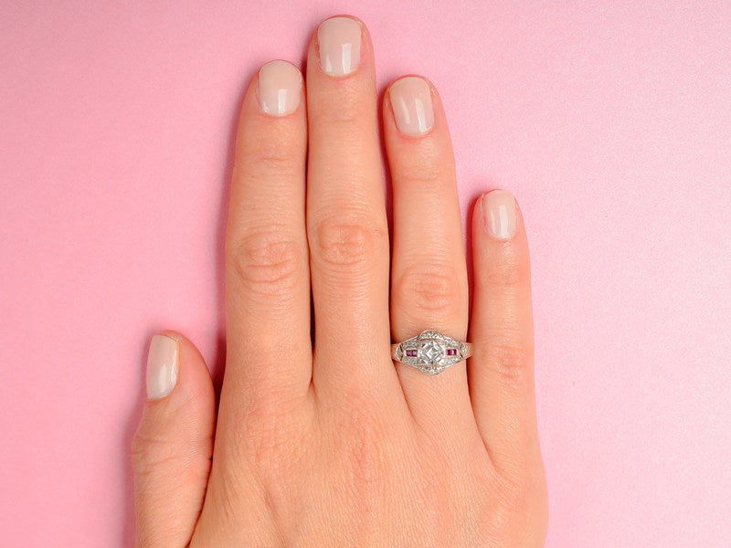 
                      
                        Vintage Asscher Diamond Ruby Ring
                      
                    