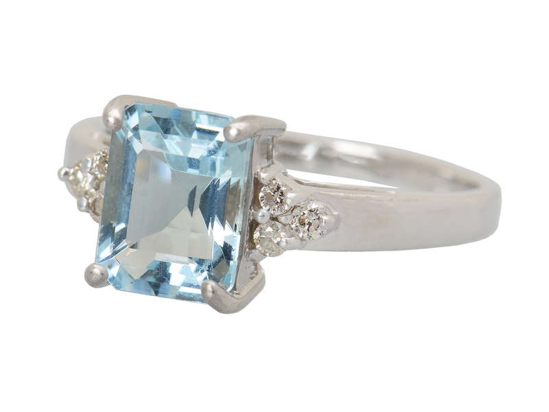 
                      
                        Vintage Emerald Cut Aquamarine Diamond Ring
                      
                    