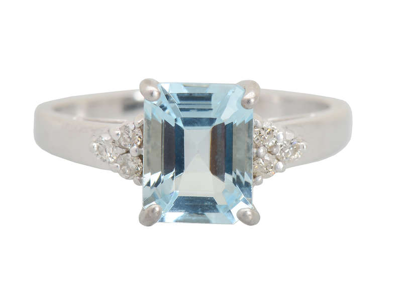 
                      
                        Vintage Emerald Cut Aquamarine Diamond Ring
                      
                    